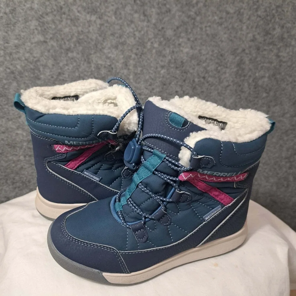 Merrell Waterproof Snow Boots Youth 13M Crush 3.0 Blue Lace Up Faux Fur MK166125